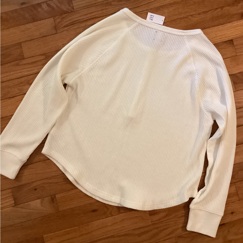 GAP WAFFLE RAGLAN HENLEY - IVORY LONG SLEEVE RELAXED FIT MED - CUSTOMER FAVORITE - Picture 12 of 16
